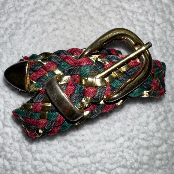 VTG braided belt green black red gold vintage retro accessory adjustable - Picture 2 of 4